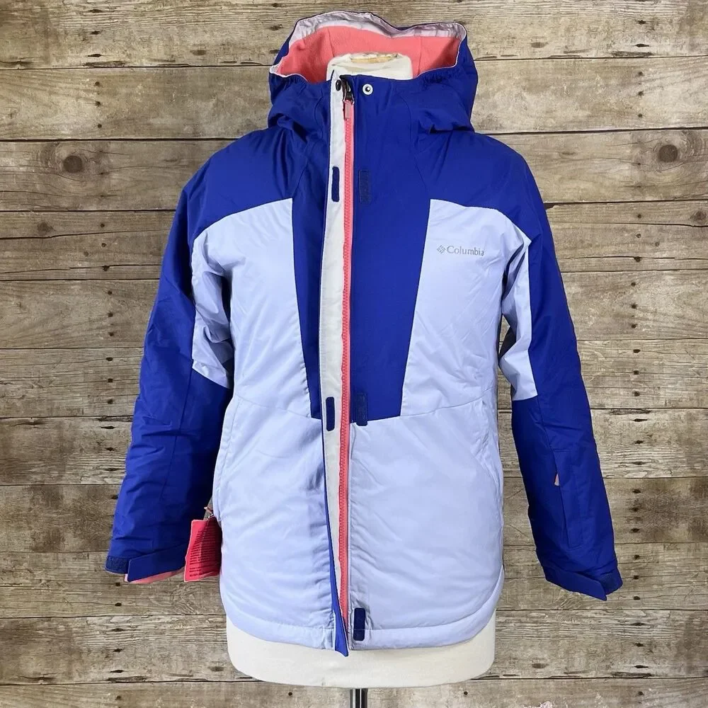 Columbia Omni-Tech Kids Blue Gray Colorblock Waterproof‎ Hooded Ski Jacket Parka
